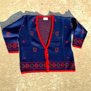 Pendleton Cardigan Women’s 2XL vintage Wool Knit Blue Red Geometric USA Made